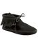 Minnetonka Fringed Soft Sole Moccasins, Black, hi-res