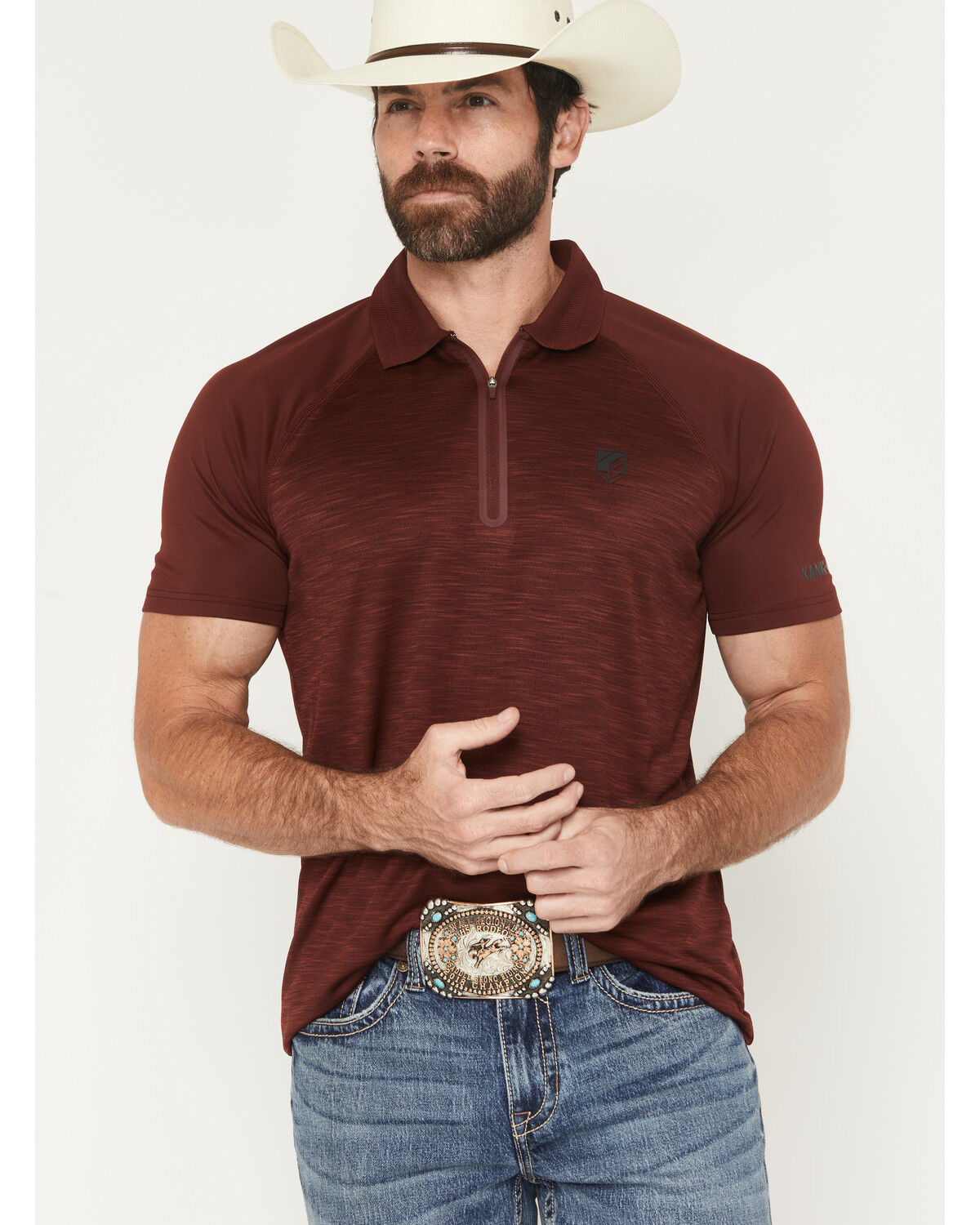 Image #1 - RANK 45® Men's Marfa Solid 1/4 Zip Polo Shirt, Red, hi-res