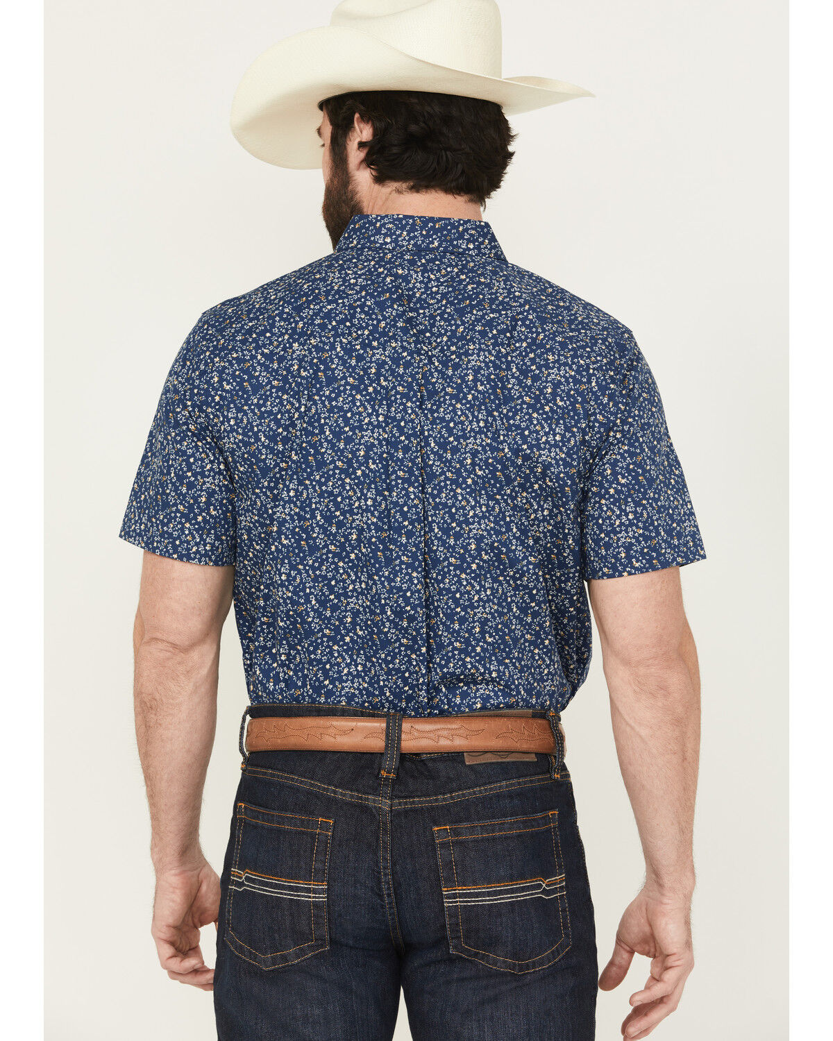 Image #4 - Cody James Men's Vanguard Floral Print Short Sleeve Button-Down Stretch Western Shirt, Navy, hi-res