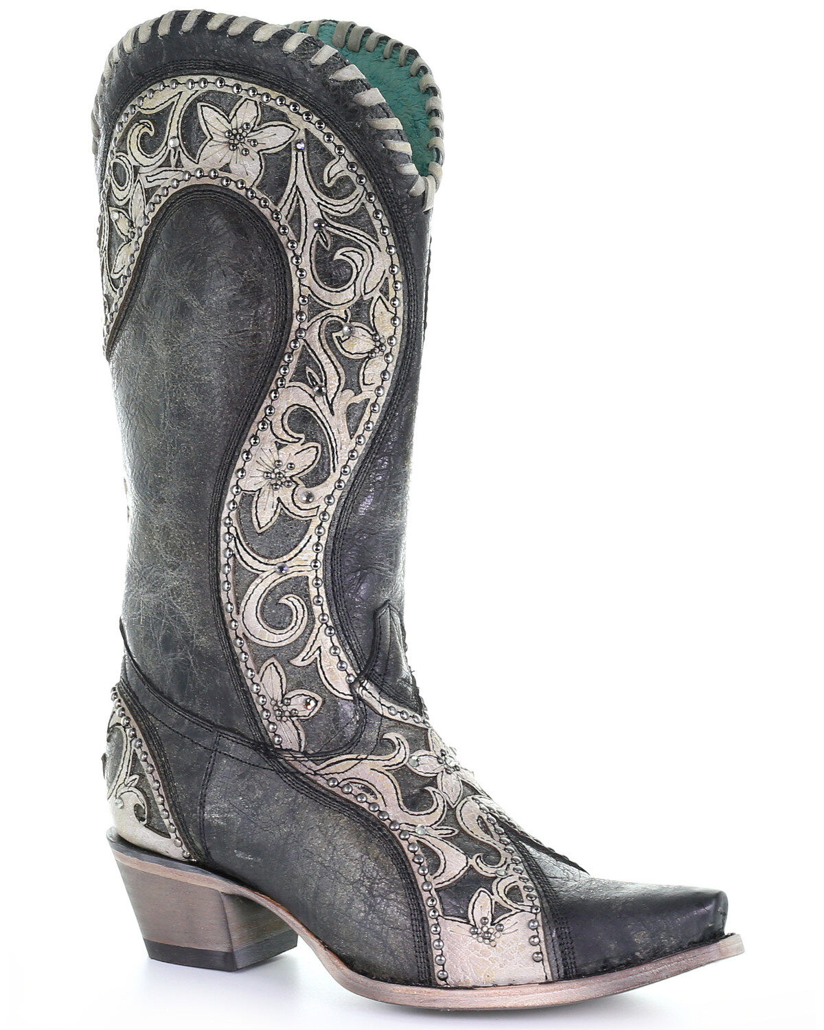 Image #1 - Corral Women's Black Overlay Western Boots - Snip Toe, , hi-res