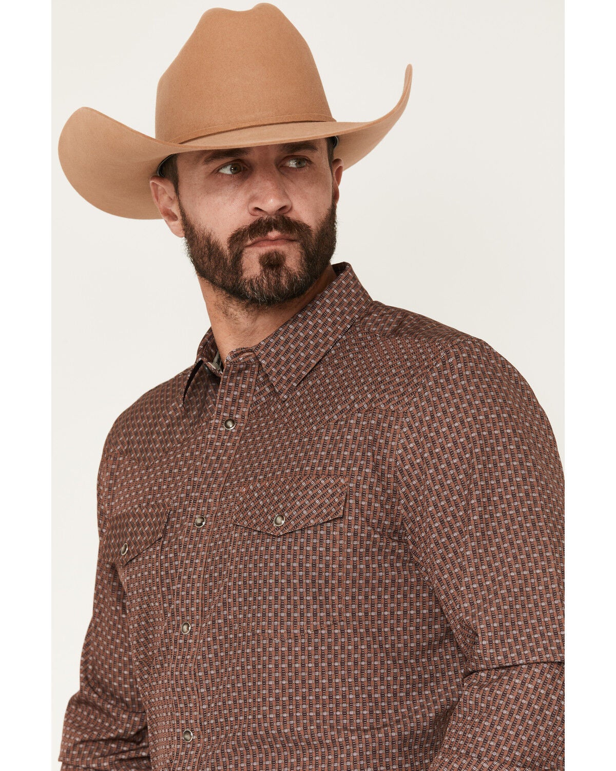 Image #2 - RANK 45&reg; Men's Geotastic Geo Print Rodeo Tech 2.0 Long Sleeve Snap Stretch Performance Western Shirt, Brown, hi-res