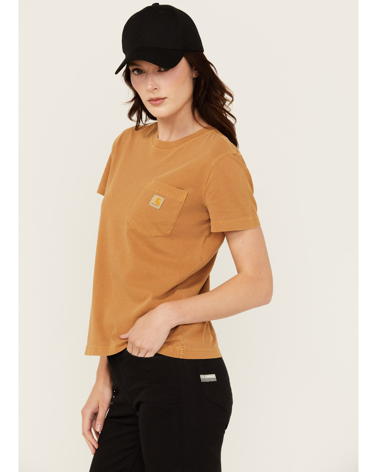 Image #2 - Carhartt Women's Re-Engineered Relaxed Fit Midweight Short Sleeve Pocket Work Tee, Tan, hi-res