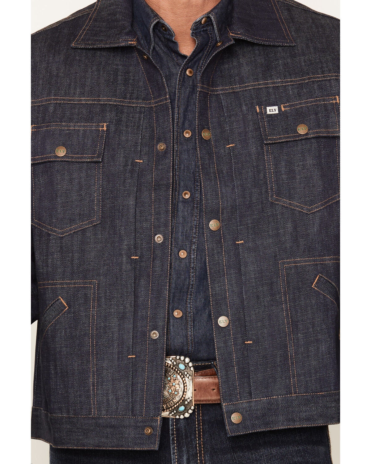 Image #3 - Ely Walker Men's Dark Wash Snap Denim Jacket, Dark Wash, hi-res