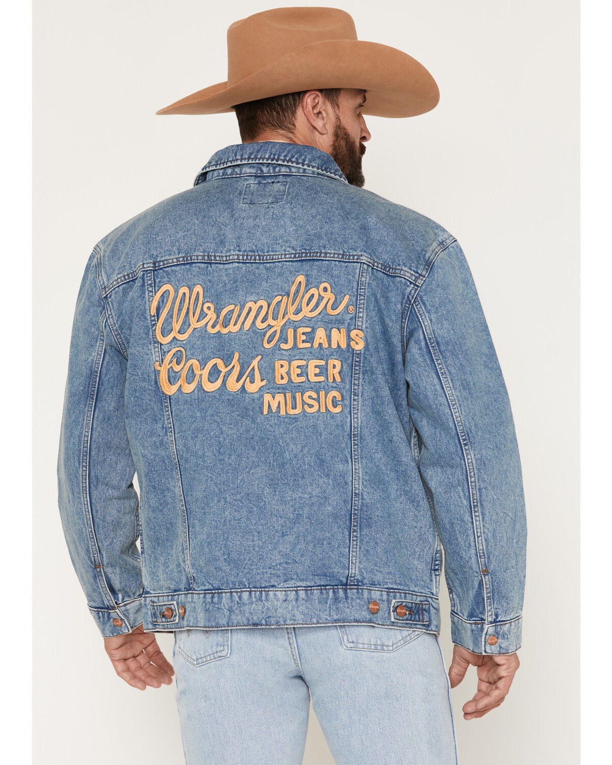Image #1 - Wrangler X Coors Banquet Men's Embroidery Denim Jacket, Medium Wash, hi-res