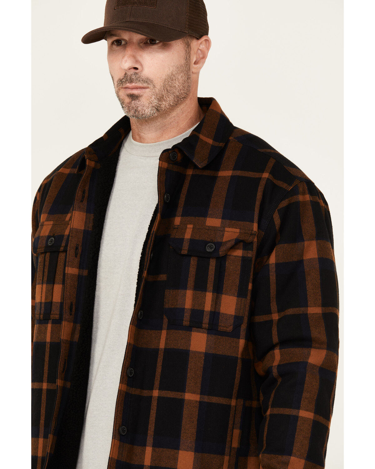 Image #2 - Lucky Brand Workwear Men's Sherpa Lined Insulated Flannel Work Shirt Jacket, Black, hi-res
