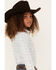 Panhandle Girls' Steer Head Print Long Sleeve Snap Shirt, White, hi-res