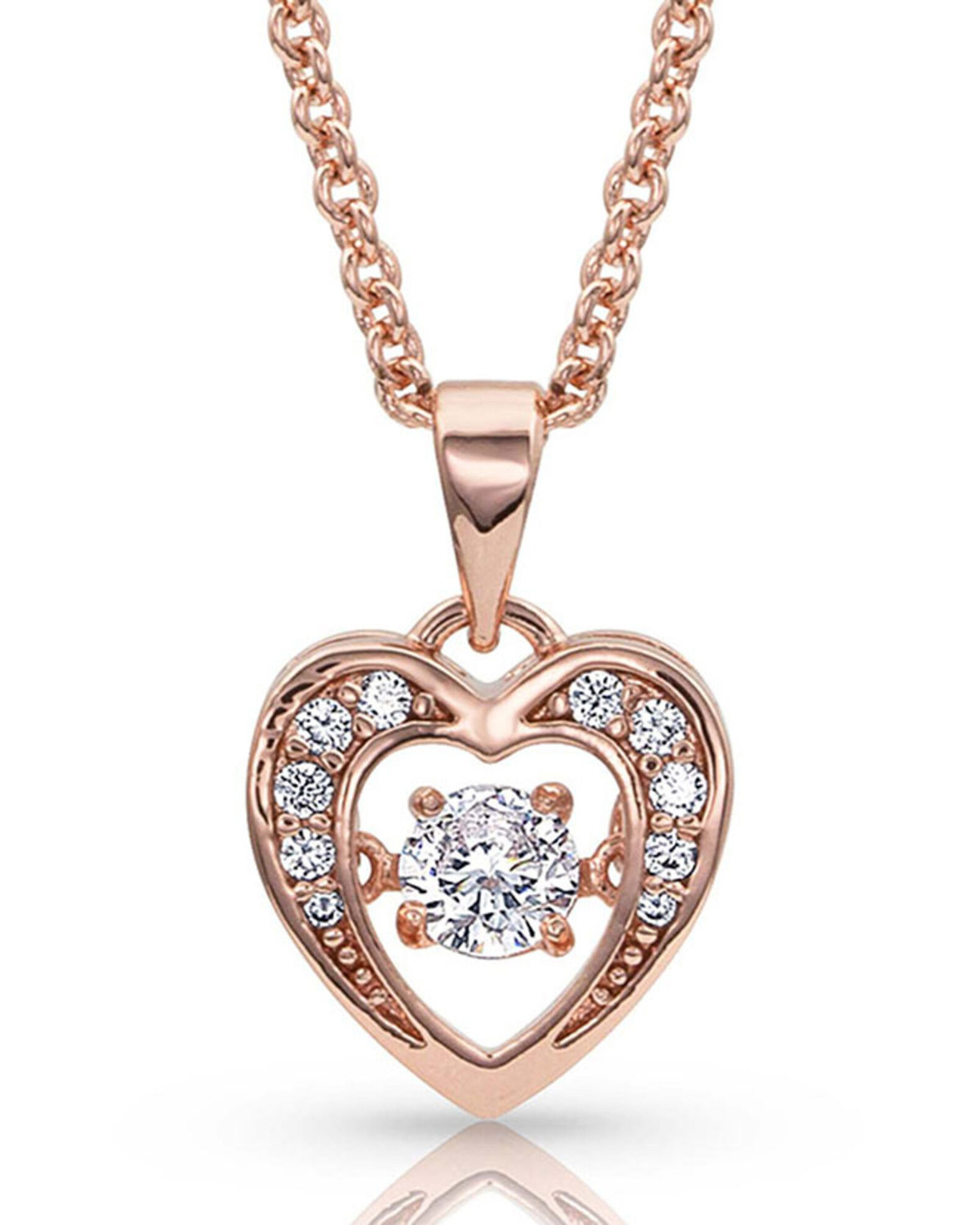 Image #1 - Montana Silversmiths Women's Let's Dance A Little Rose Gold Heart Necklace, Silver, hi-res