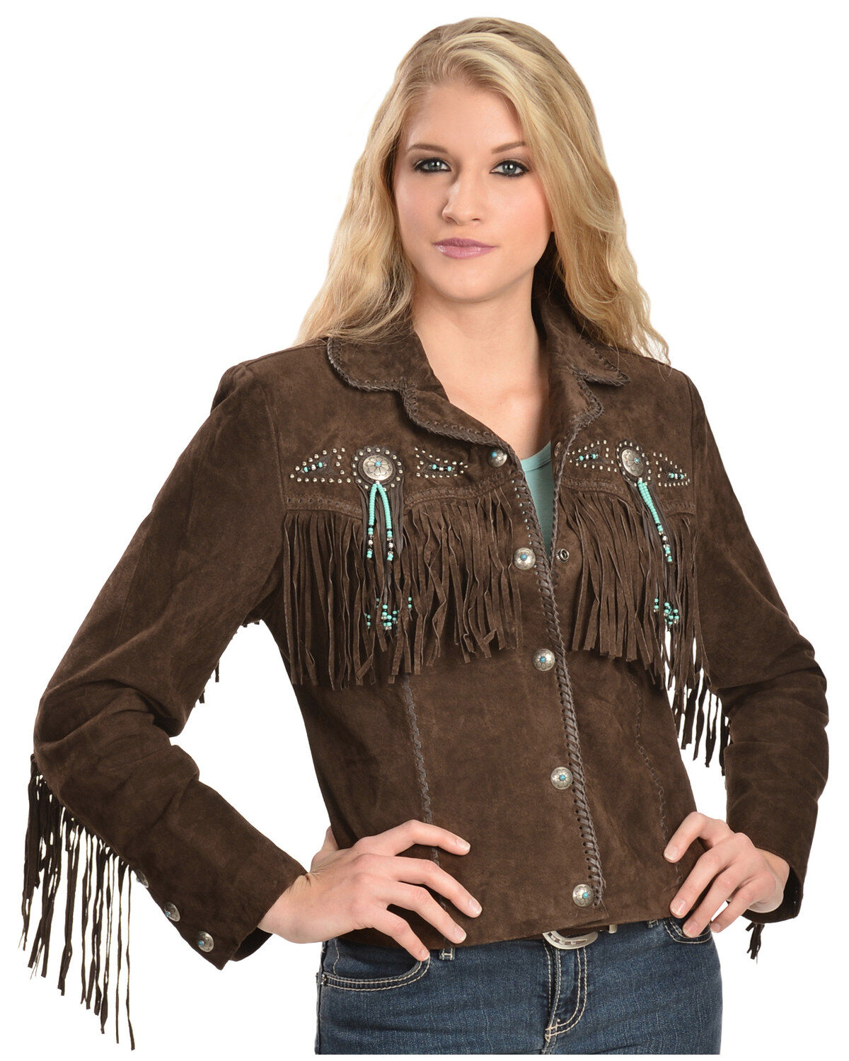 Image #2 - Scully Fringe & Beaded Boar Suede Leather Jacket, Chocolate, hi-res