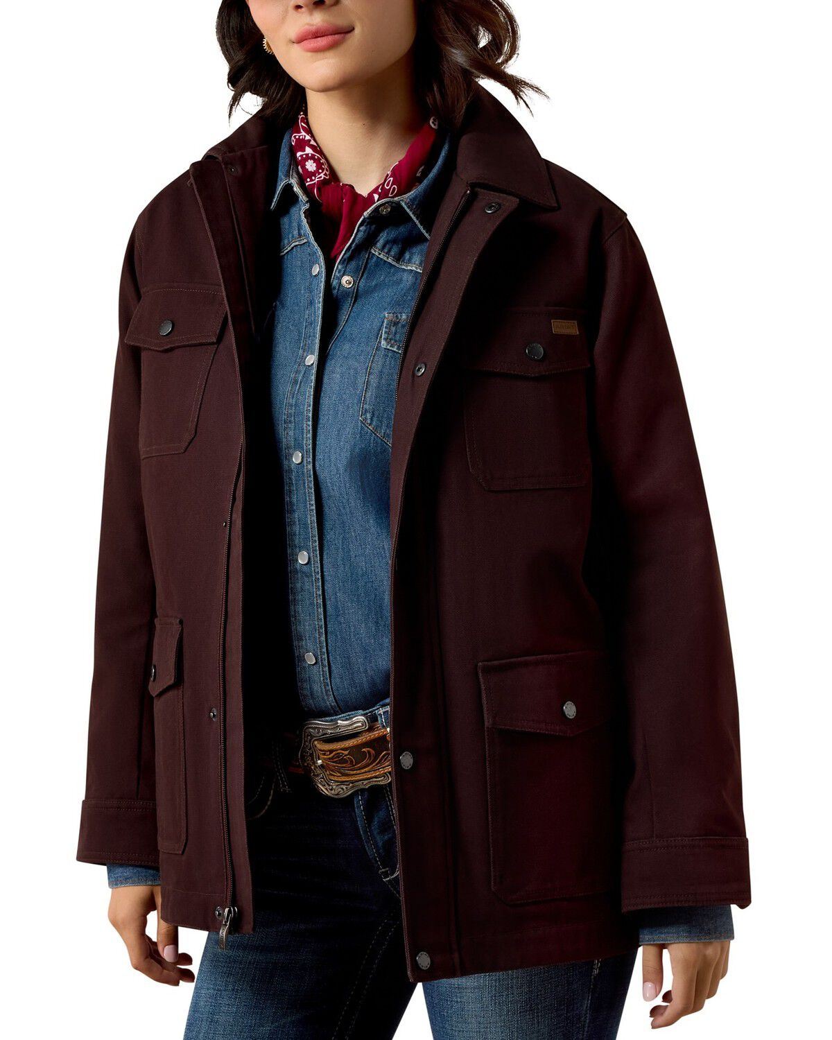 Ariat Women's Western Canvas Concealed Carry Chore Jacket, Chocolate, hi-res