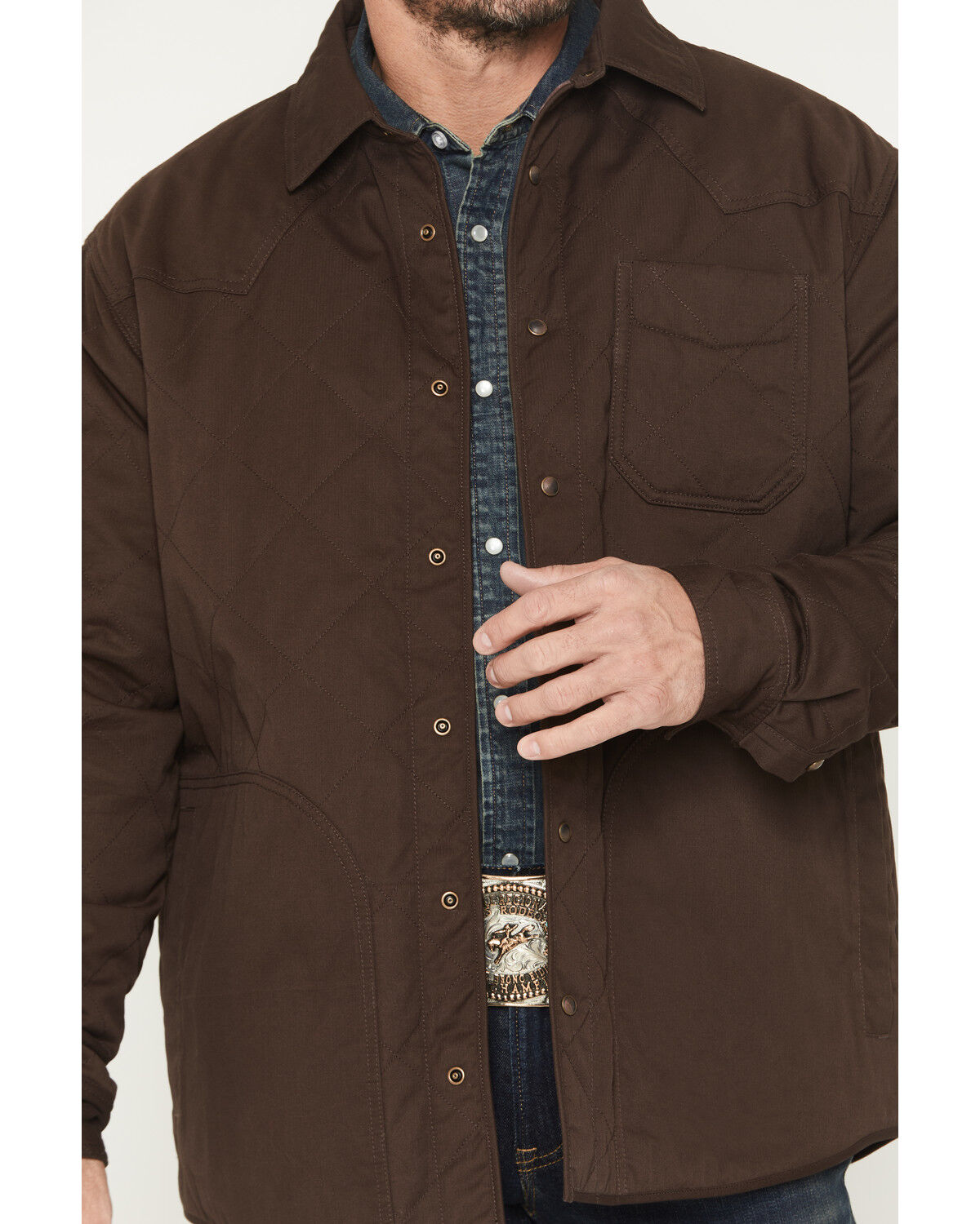 Image #3 - Cody James Men's Boone Quilted Flannel Lined Snap Shirt Jacket, Brown, hi-res