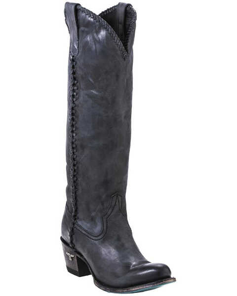 Image #1 - Lane Women's Plain Jane Distressed Round Toe Western Boots, Black, hi-res