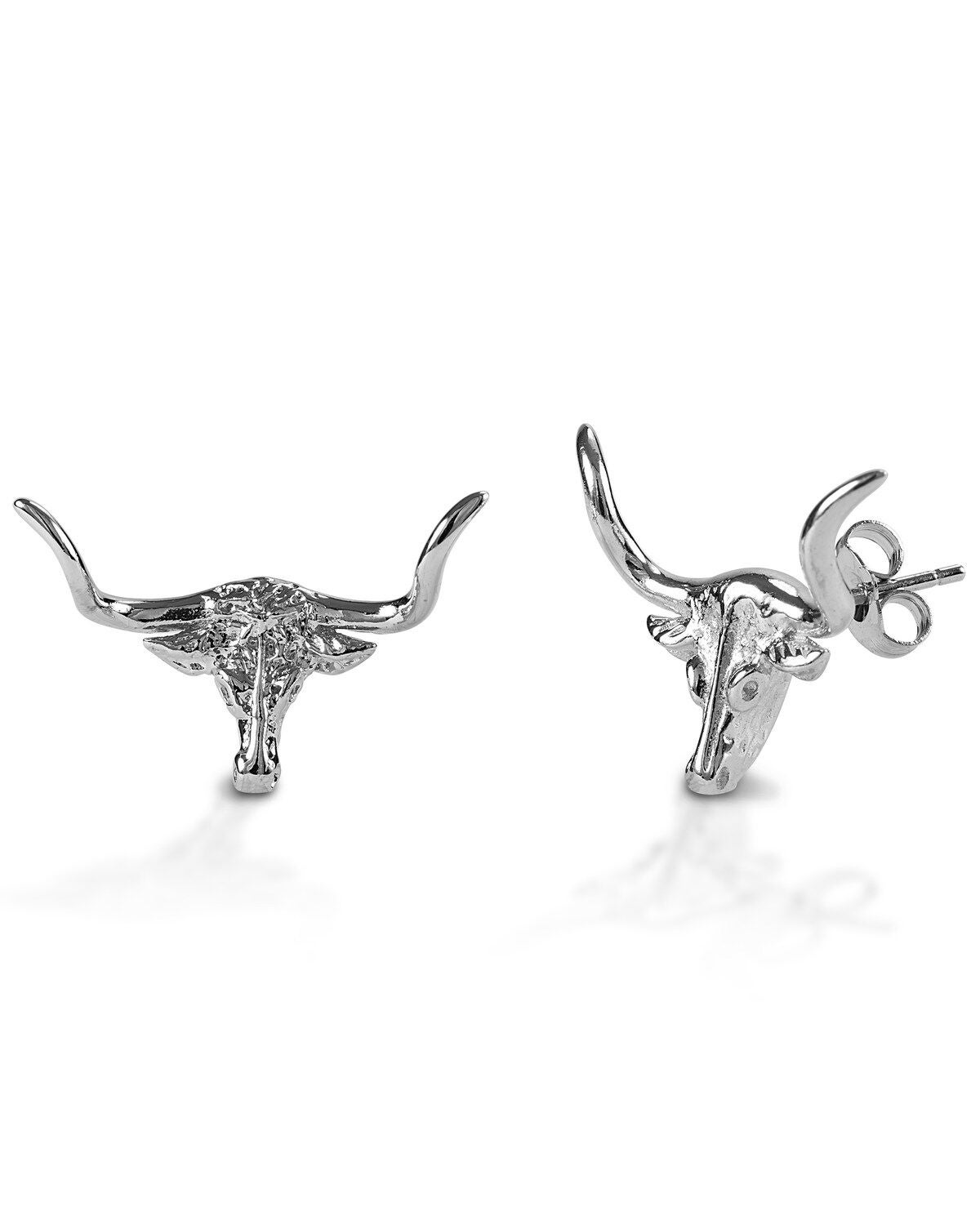 Kelly Herd Women's Post Back Longhorn Earrings, Silver, hi-res