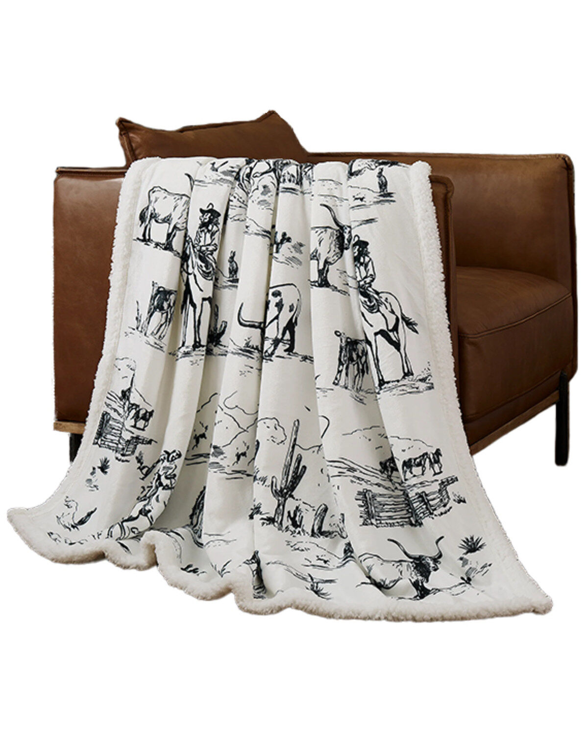Image #1 - HiEnd Accents Ranch Life Western Toile Campfire Sherpa Throw, Black, hi-res