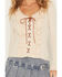 Image #3 - Miss Me Women's Tie Front Ruffle Long Sleeve Top, Natural, hi-res