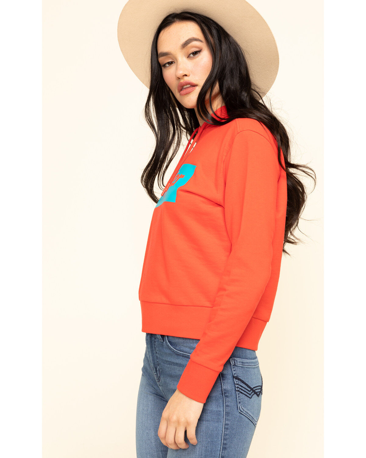 Image #3 - Wrangler Modern Women's Red High Rib Retro Sweatshirt Logo Hoodie, , hi-res