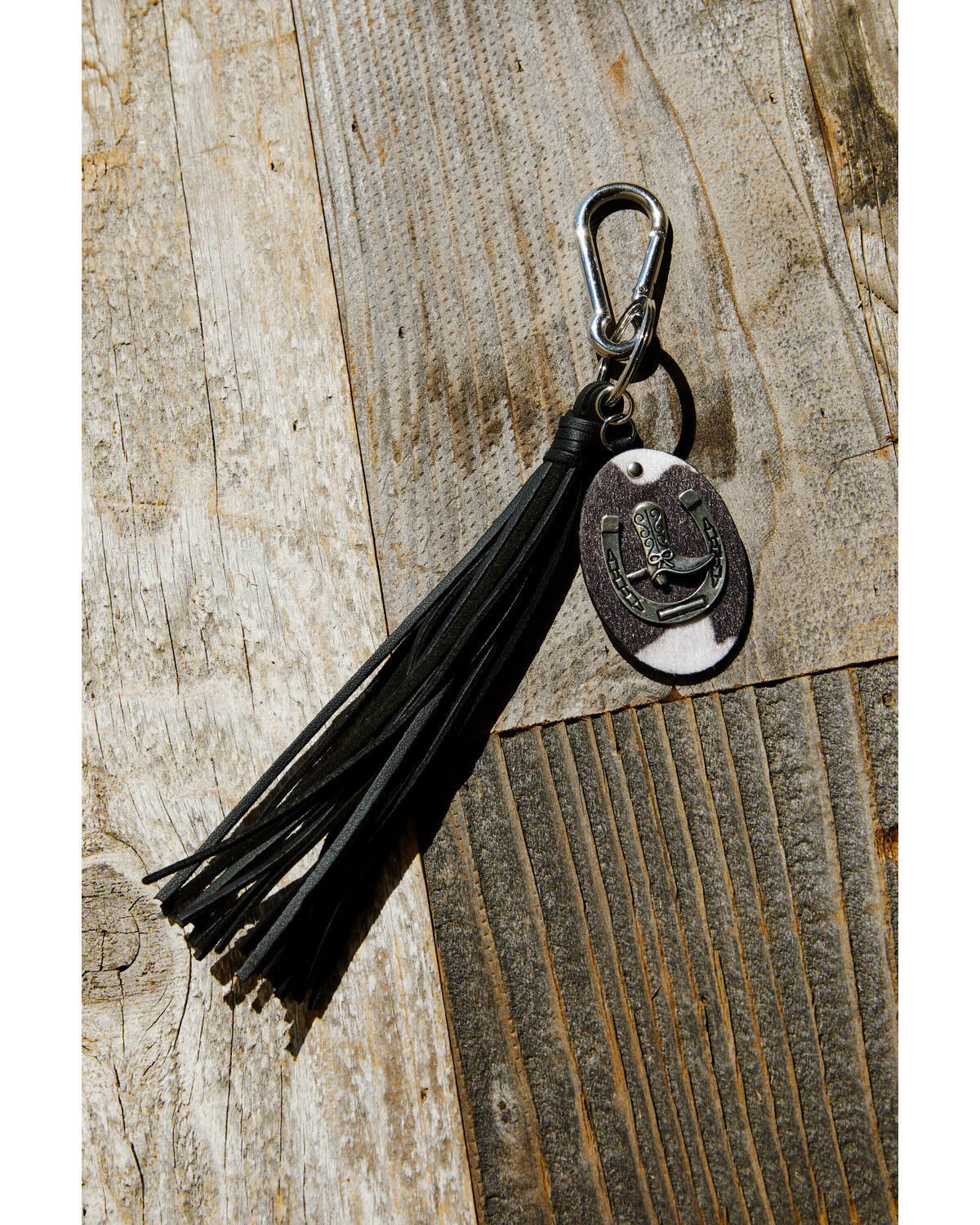Image #2 - Shyanne Women's Cow Print Horseshoe Bag Charm, Black, hi-res