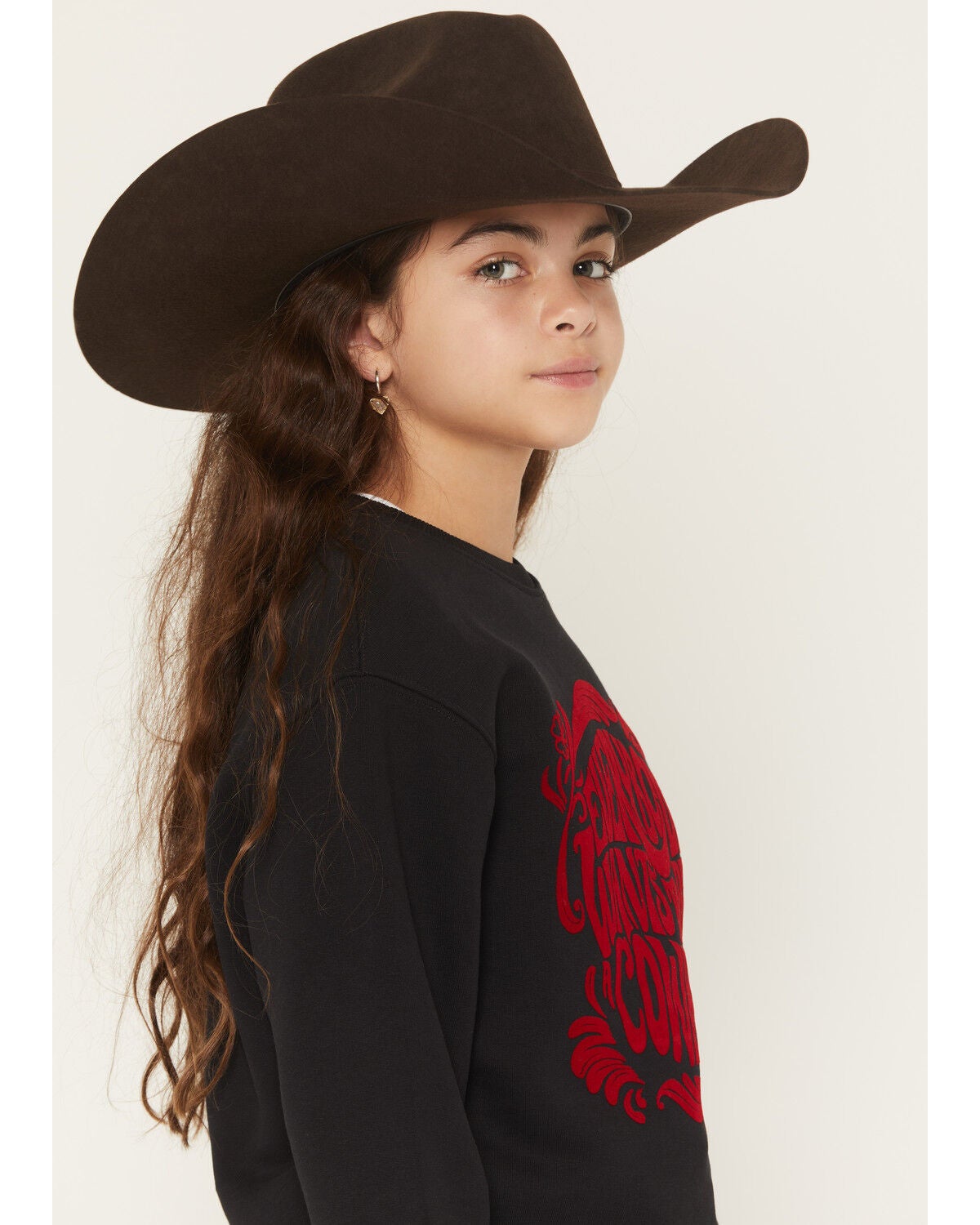 Image #2 - Wrangler X Lainey Wilson Girls' Cowboy Crew Neck Pullover Sweatshirt, Black, hi-res