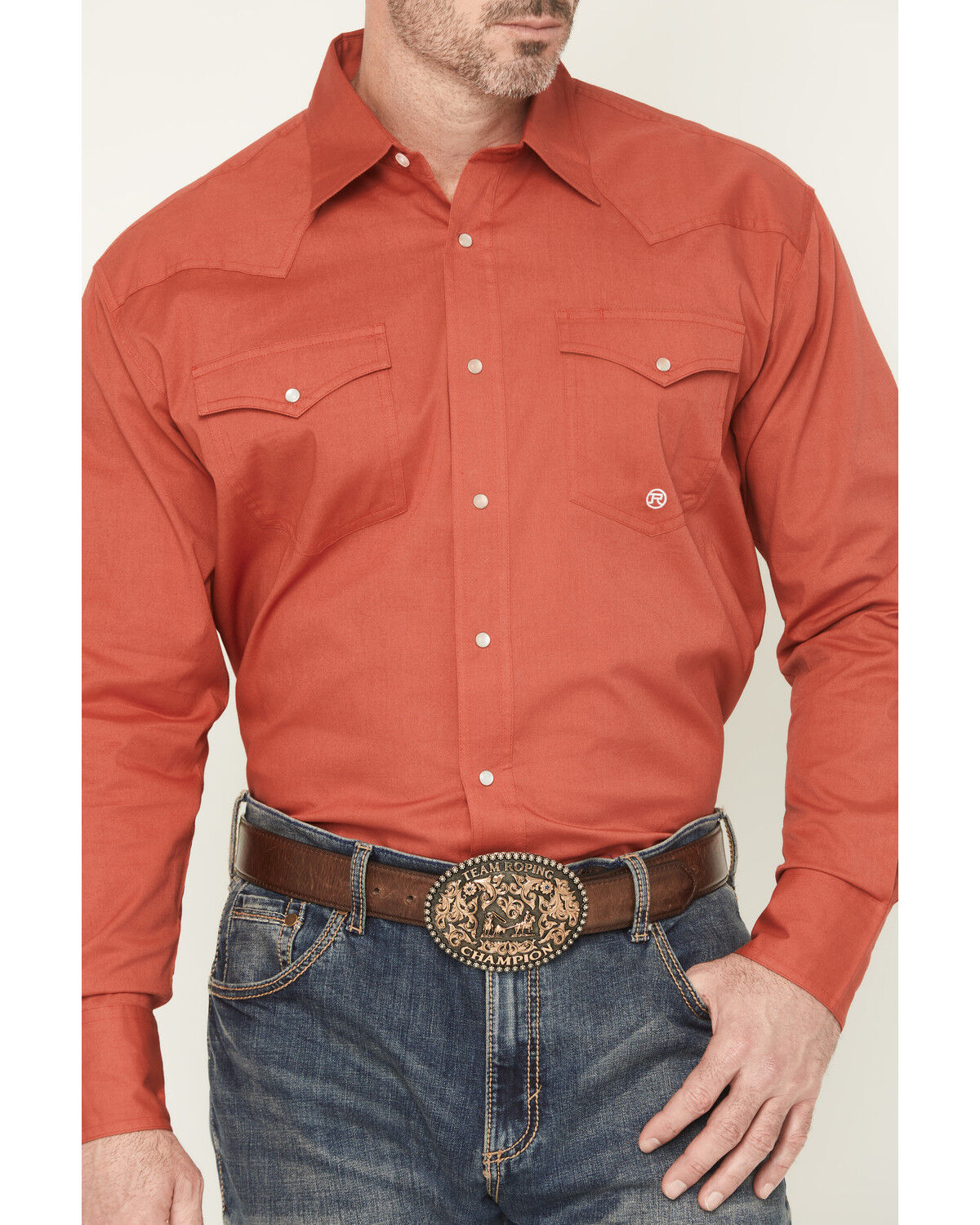 Image #3 - Roper Men's Solid Long Sleeve Snap Stretch Western Shirt, Rust Copper, hi-res