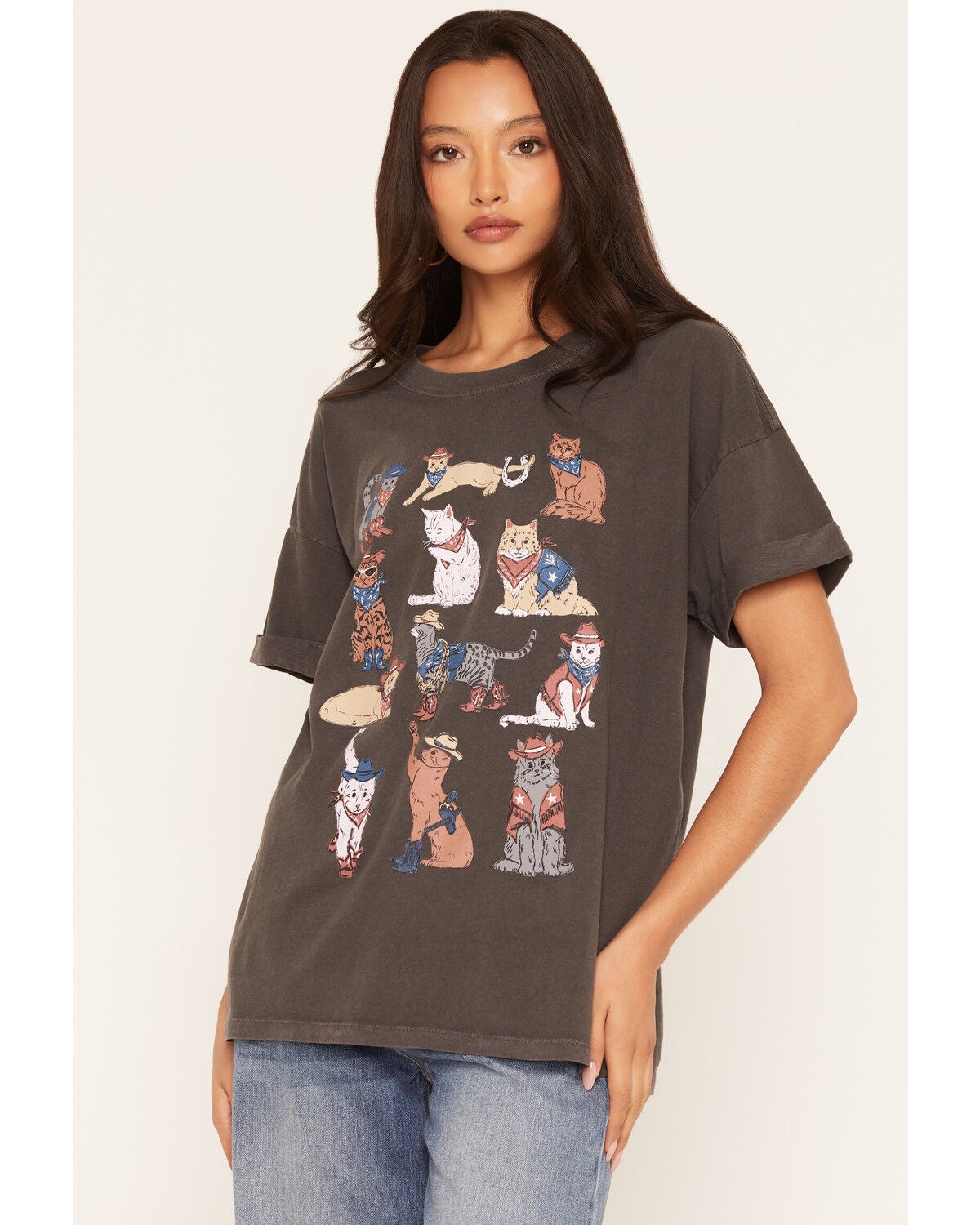 Girl Dangerous Women's Western Cat Short Sleeve Graphic Tee, Black, hi-res