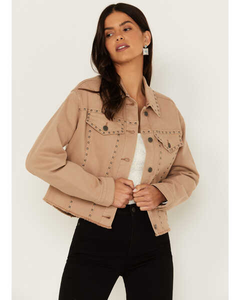 Idyllwind Women's Studded Cropped Jacket, Tan, hi-res