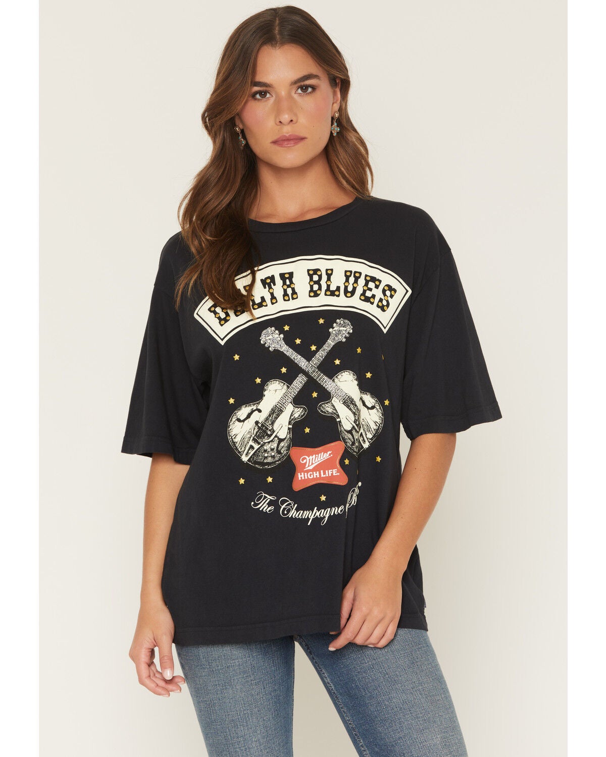 Miller Women's Delta Blue Guitar Short Sleeve Graphic Tee, Black, hi-res