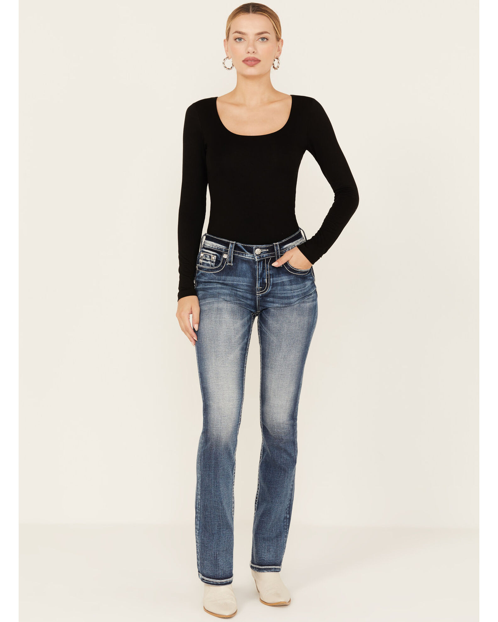 Miss Me Women s Dark Wash Mid Rise Stretch Bootcut Jeans Boot Barn