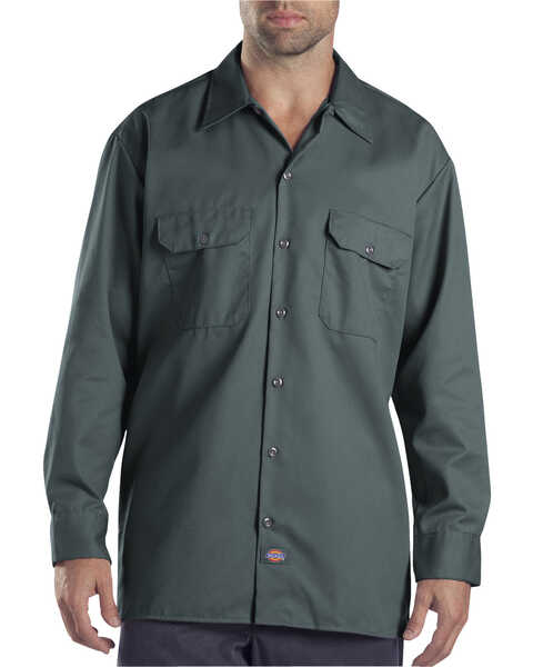 Image #1 - Dickies Twill Work Shirt - Big & Tall, Green, hi-res