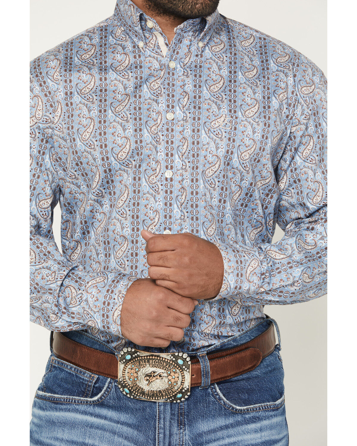 Image #3 - Panhandle Slim Men's Paisley Wallpaper Print Long Sleeve Button-Down Stretch Western Shirt, Blue, hi-res
