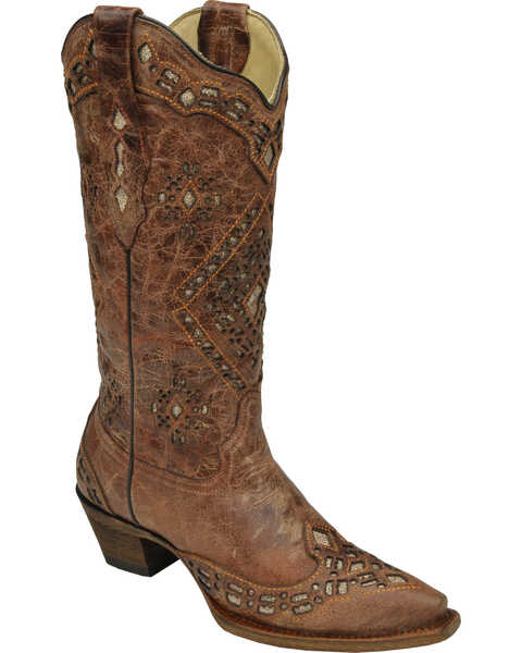 Corral Women's Glitter Inlay Western Boots, Cognac