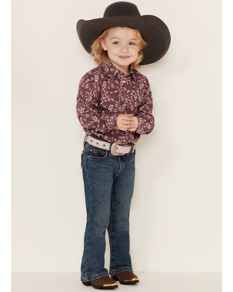 Shyanne Toddler Girls Rhinestone Dark Pink Paisley Print Long