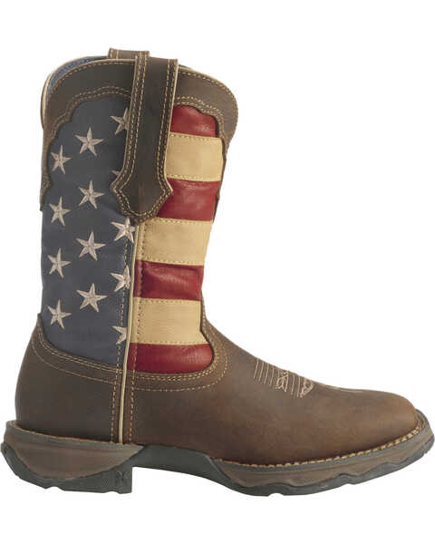 Image #2 - Durango Lady Rebel American Flag Western Performance Boots - Broad Square Toe, Brown, hi-res