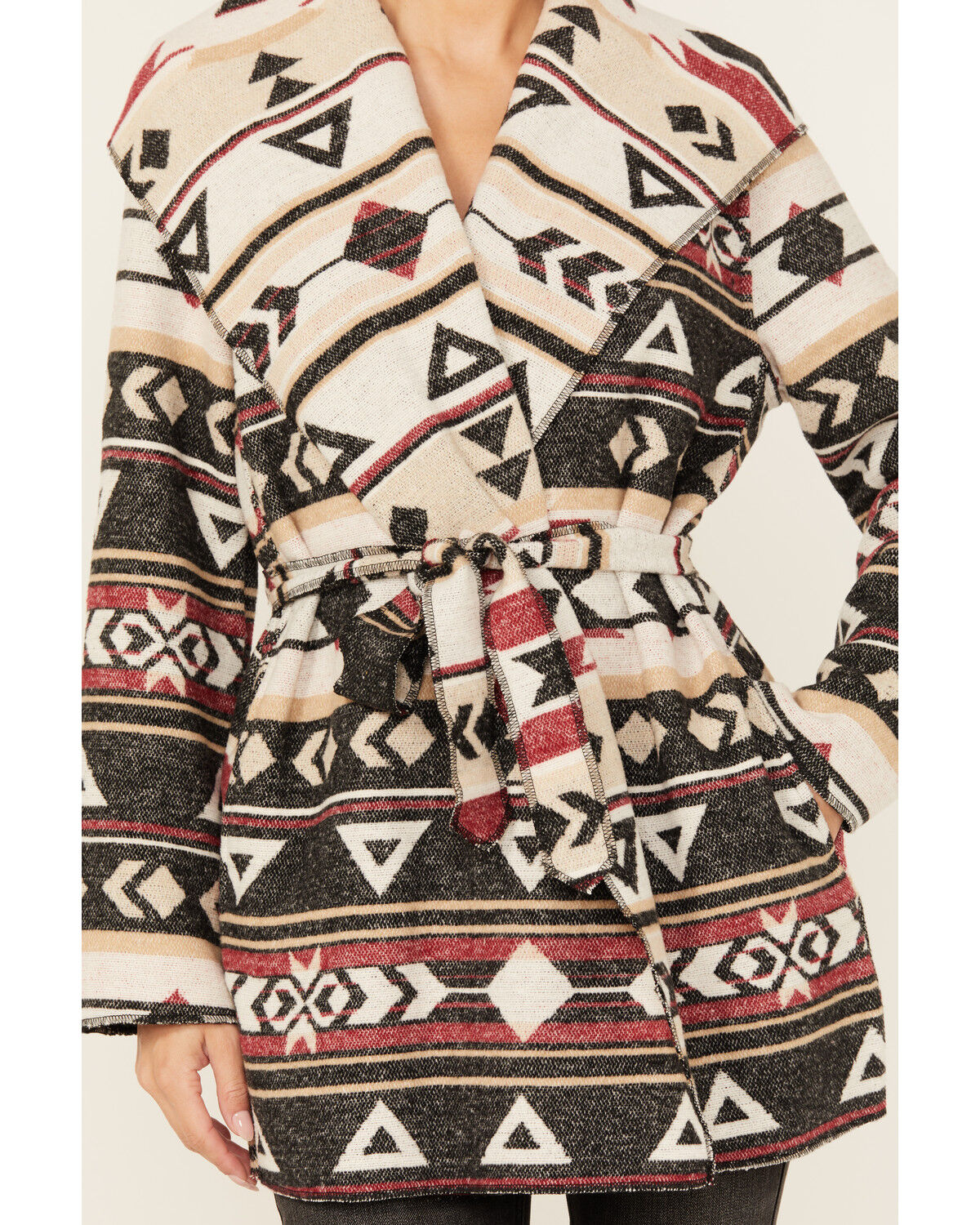 Image #3 - Cripple Creek Women's Southwestern Wrap Hooded Cardigan, Black, hi-res