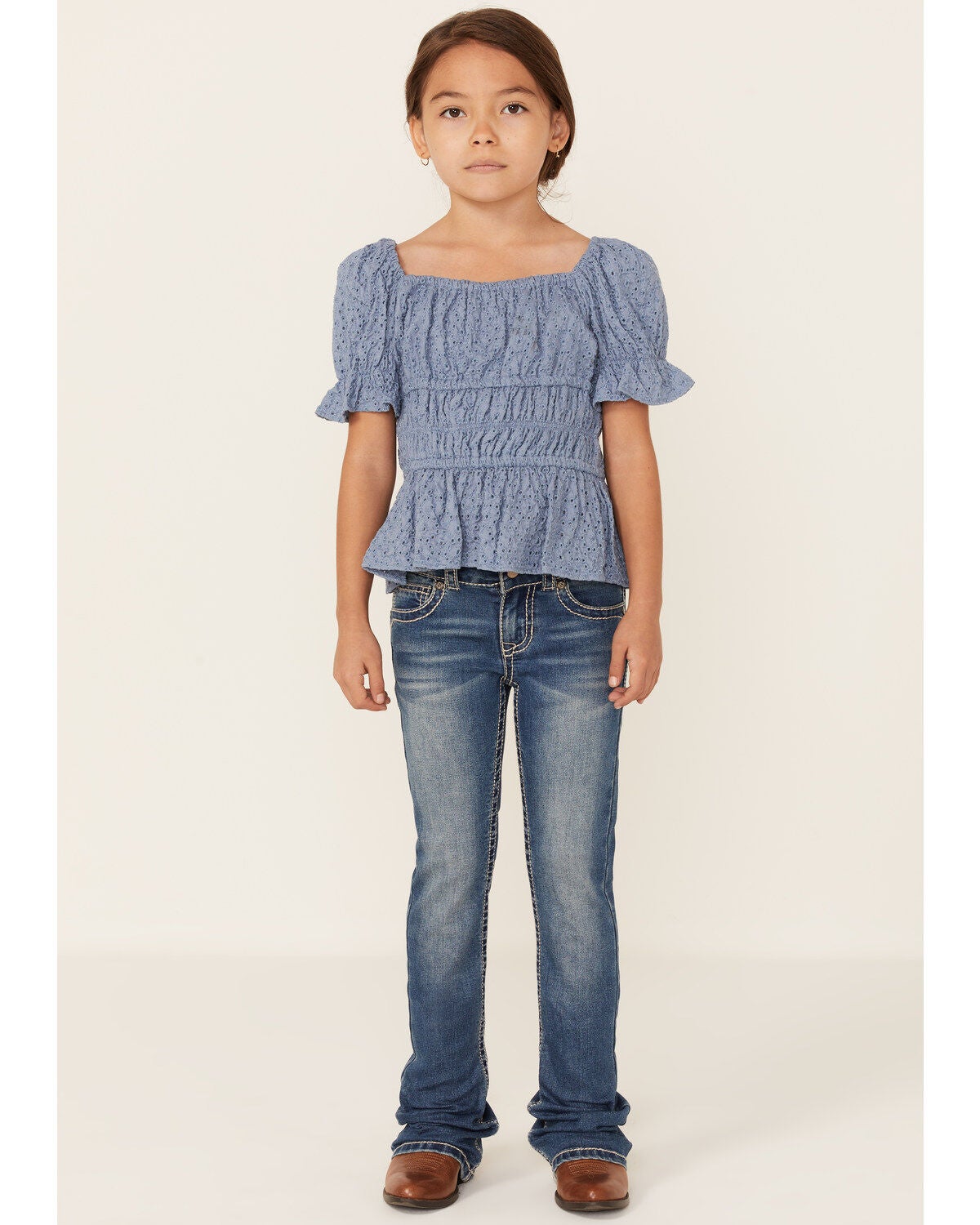 Shyanne Girls' Floral & Swirl Bootcut Jeans, Blue, hi-res