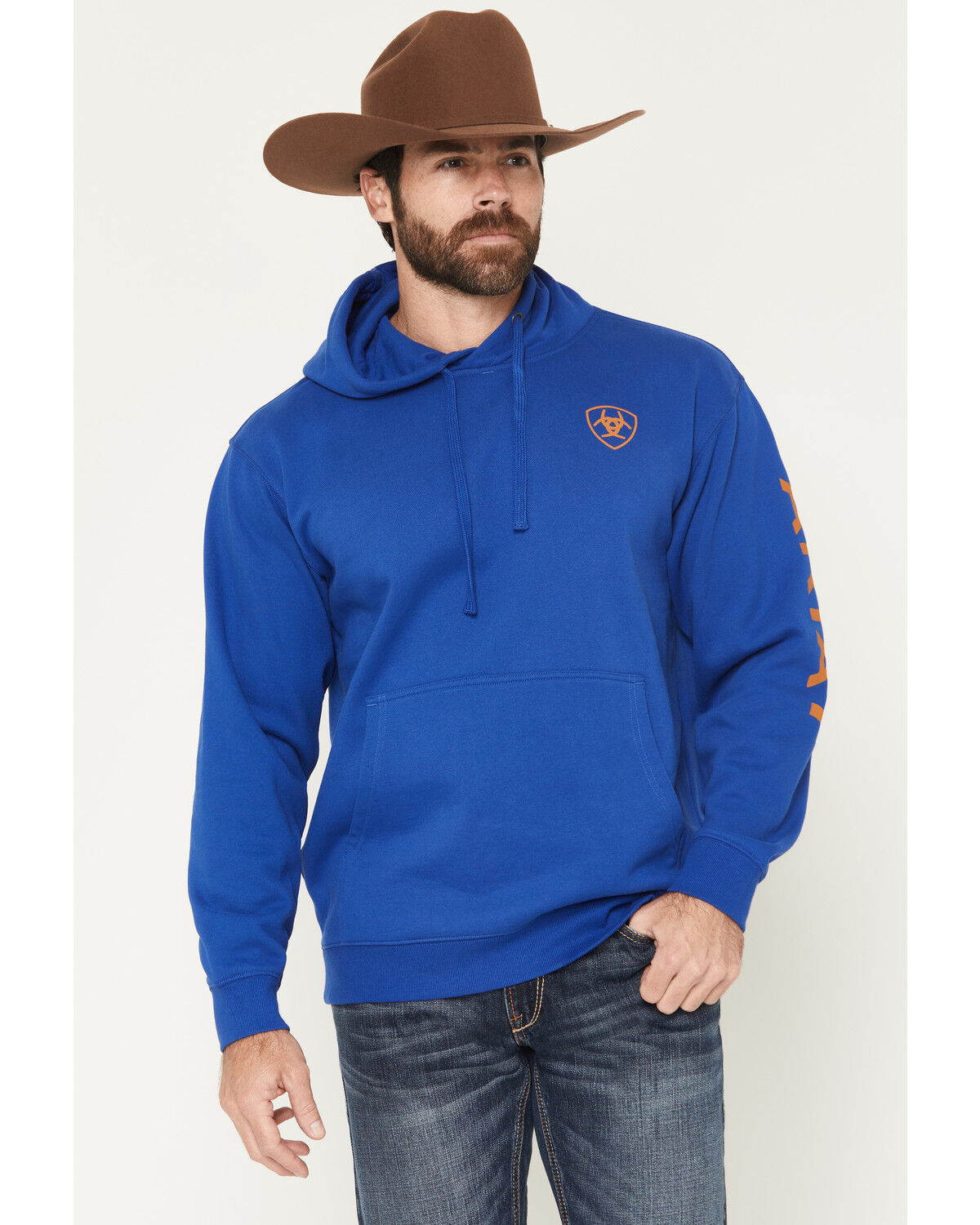 Image #1 - Ariat Men's Logo Hooded Sweatshirt, Royal Blue, hi-res