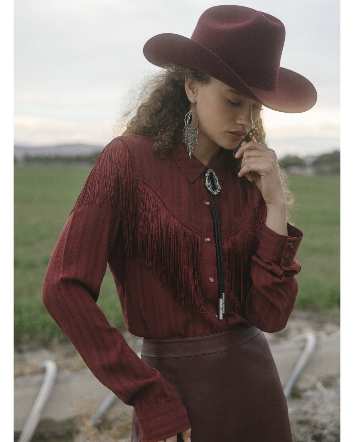 Image #1 - Idyllwind Women's Revive Fringe Long Sleeve Snap Crinkle Shirt, Cherry, hi-res