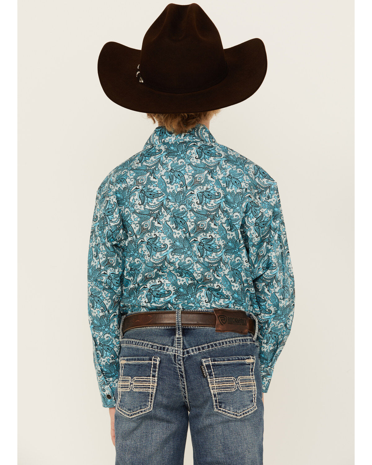 Product Name:  Rock & Roll Denim Boys' Paisley Print Long Sleeve Pearl Snap Stretch Western Shirt
