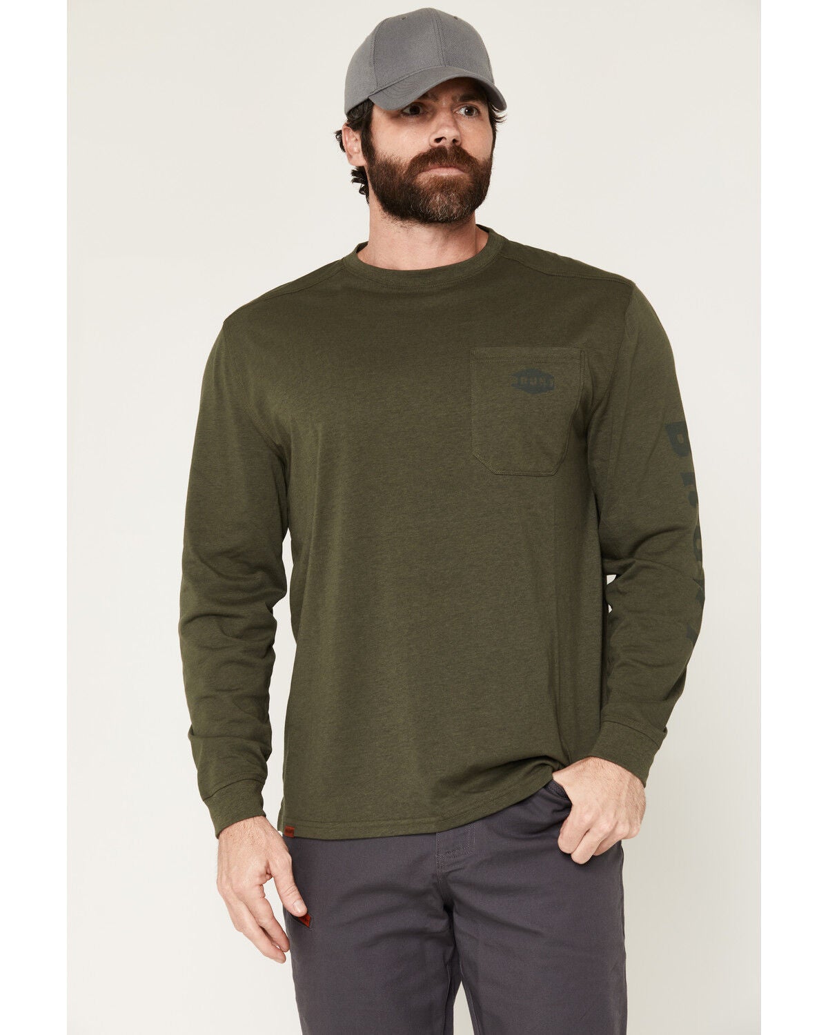 Image #1 - Brunt Workwear Men's Solid Long Sleeve Pocket Work T-Shirt, Heather Green, hi-res