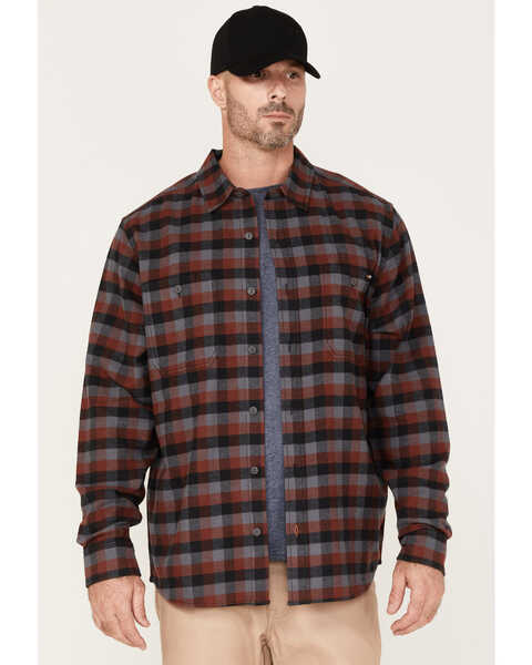 Hawx Men's Checker Long Sleeve Button-Down Flannel Shirt, Burgundy, hi-res
