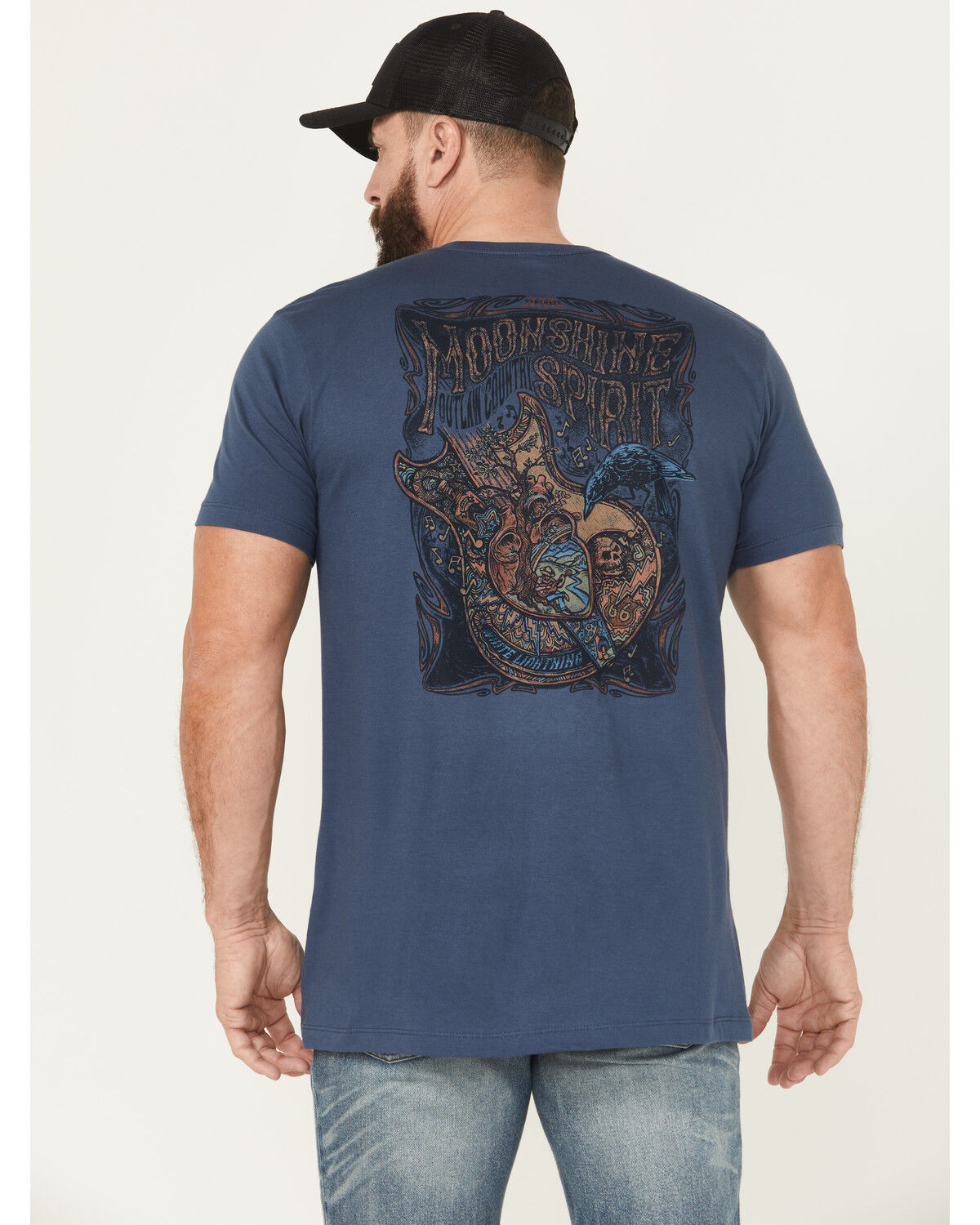 Image #1 - Moonshine Spirit Men's Heart Guitar Short Sleeve Graphic T-Shirt, Navy, hi-res