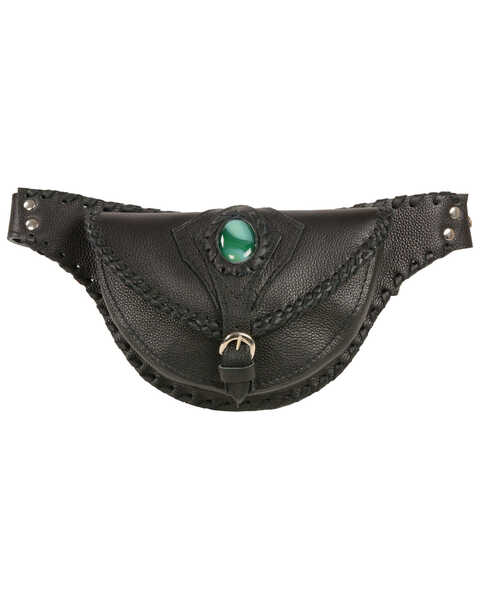 Milwaukee Leather Women's Stone Inlay & Gun Holster Braided Leather Hip Bag, Black, hi-res
