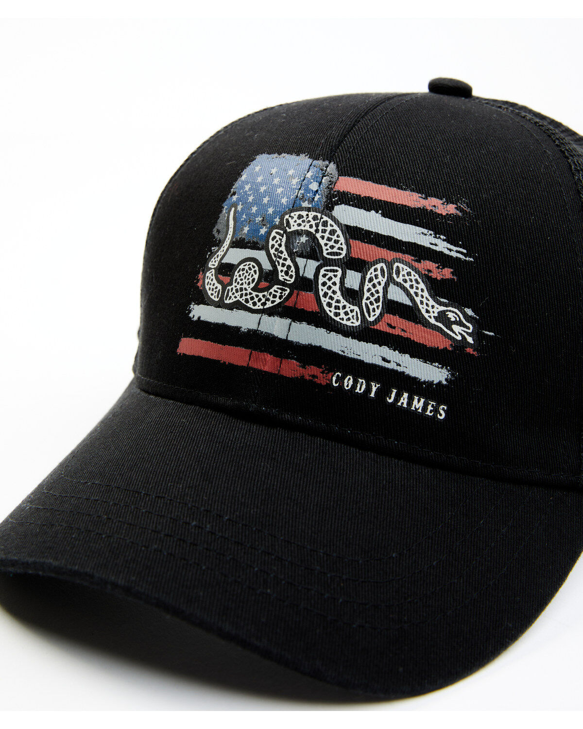 Image #2 - Cody James Men's Distressed Snake Flag Ball Cap, Black, hi-res