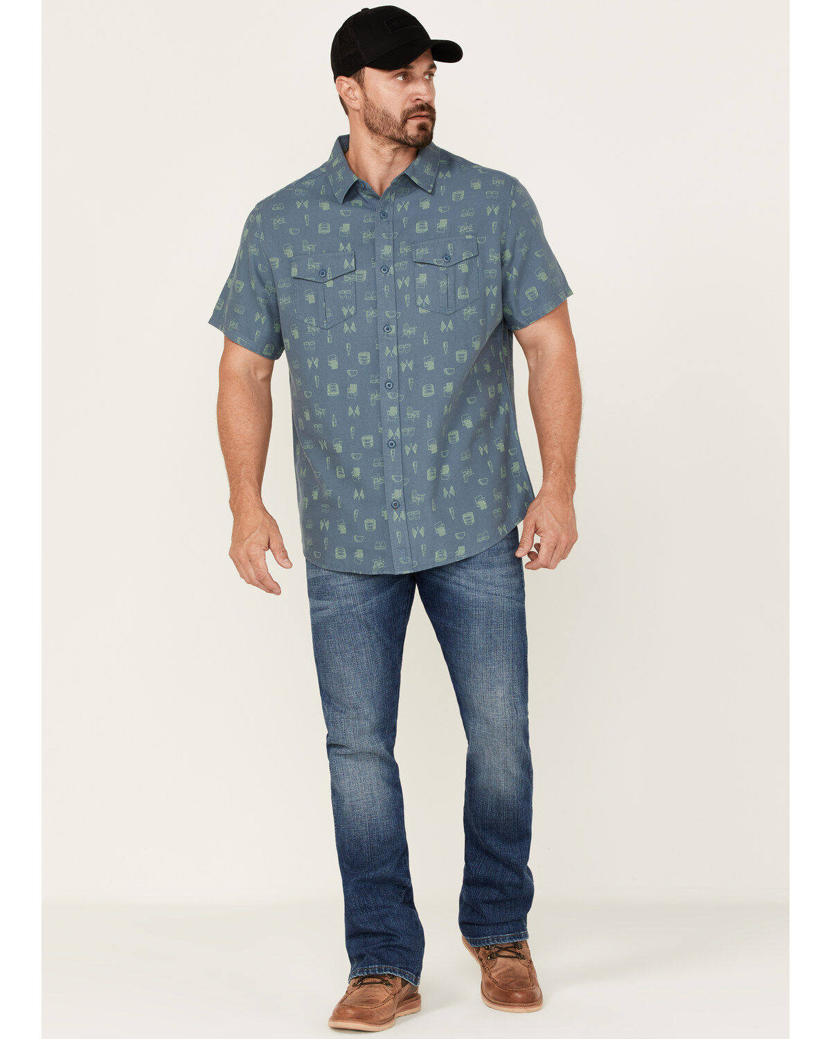 Image #2 - Brothers and Sons Men's Conversational Print Short Sleeve Button-Down Western Shirt, Indigo, hi-res