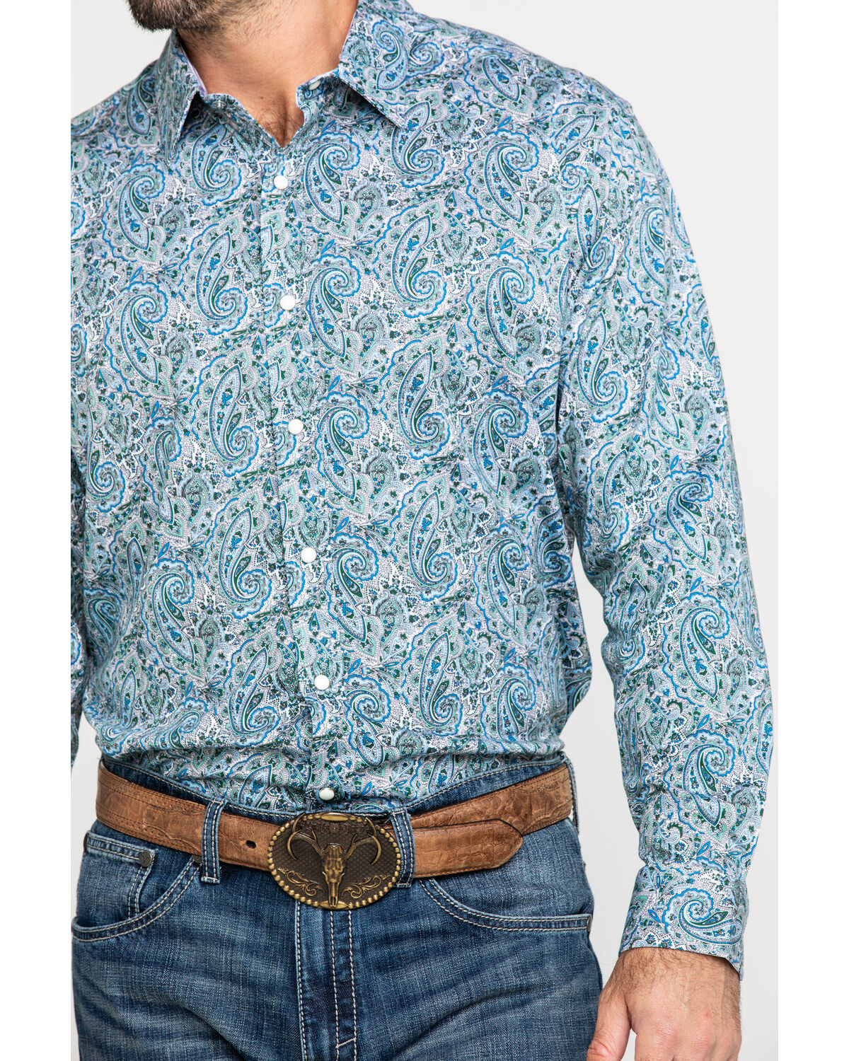 Image #4 - Scully Signature Soft Series Men's Turquoise Paisley Print Long Sleeve Western Shirt, , hi-res