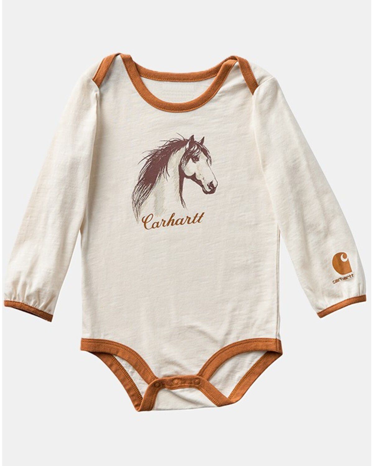 Image #1 - Carhartt Infant Girls' Horse Graphic Long Sleeve Onesie, Cream, hi-res