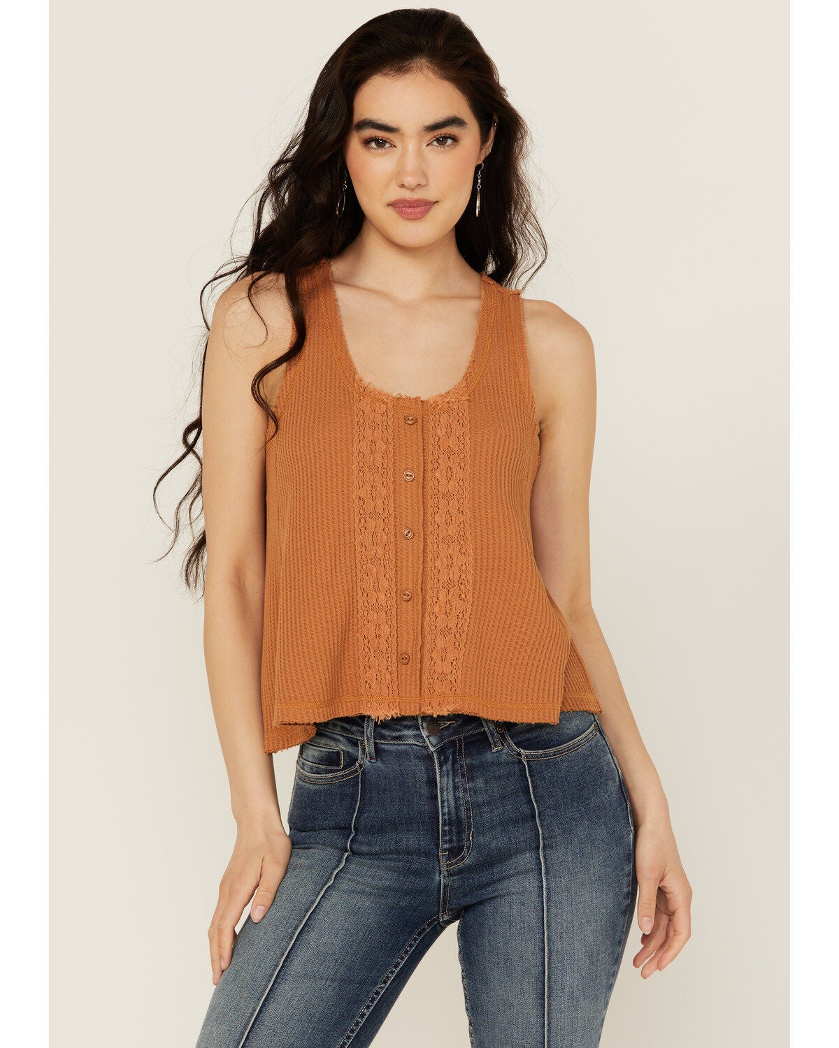 Cleo + Wolf Women's Cat Lace Trim Tank Top, Caramel, hi-res
