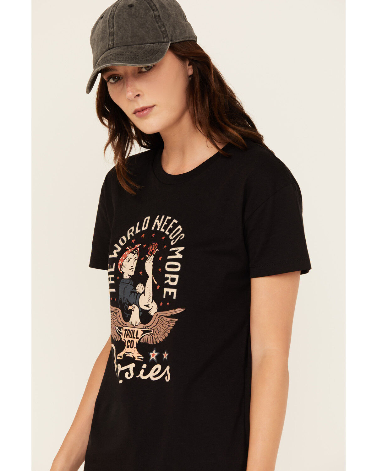 Image #2 - Troll Co Women's Rose Short Sleeve Graphic Tee, Black, hi-res
