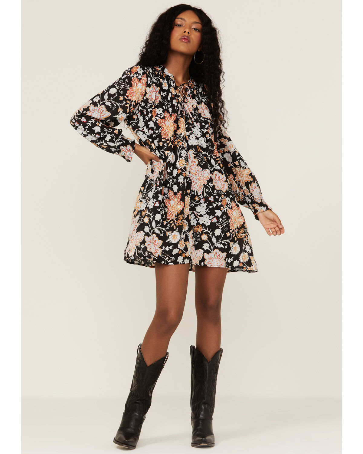 Image #1 - Revel Women's Floral A-Line Mini Dress, Black, hi-res