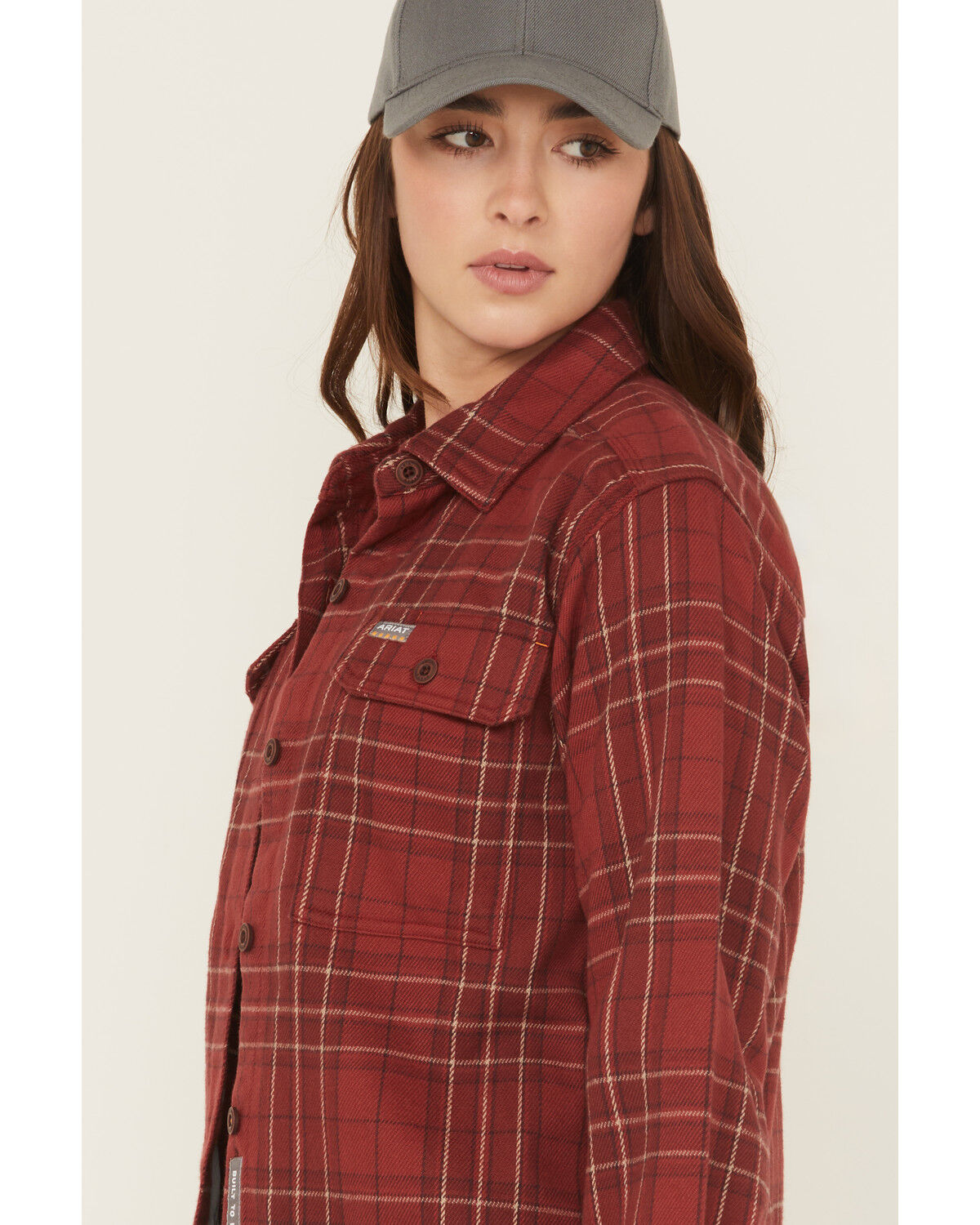 Image #2 - Ariat Women's Rebar Heavy Durastretch Flannel Work Shirt, Red, hi-res