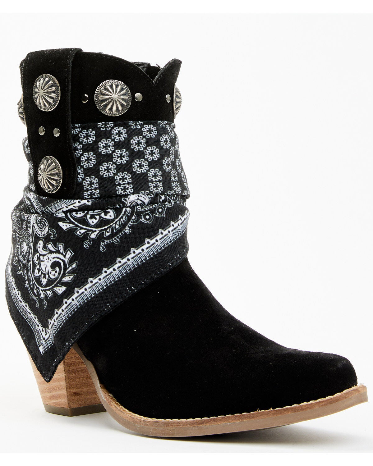 Dingo Women's Suede Bandida Western Booties - Round Toe, Black, hi-res