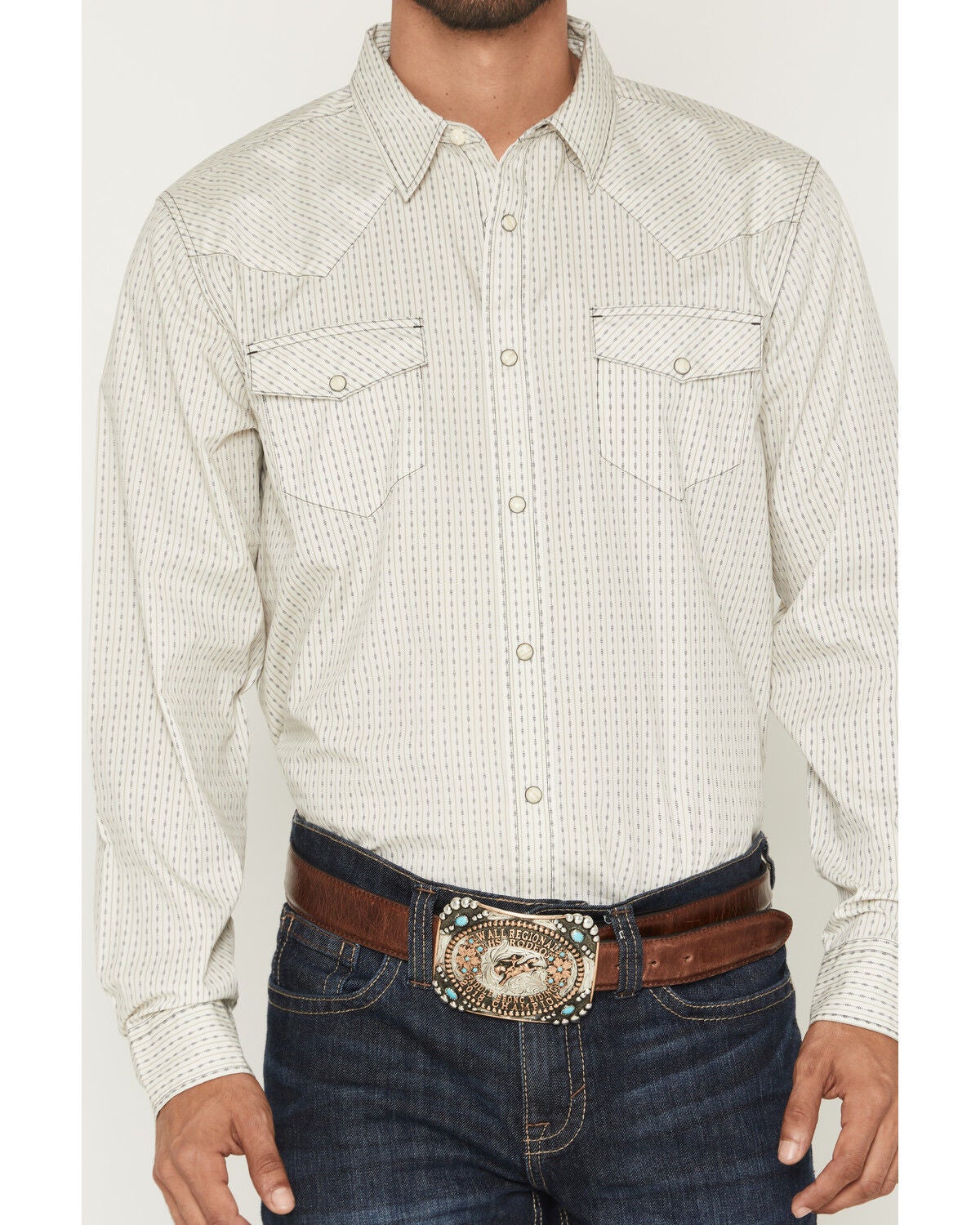 Image #3 - Gibson Trading Co Men's Tulsa Striped Long Sleeve Snap Western Shirt - Tall, Ivory, hi-res